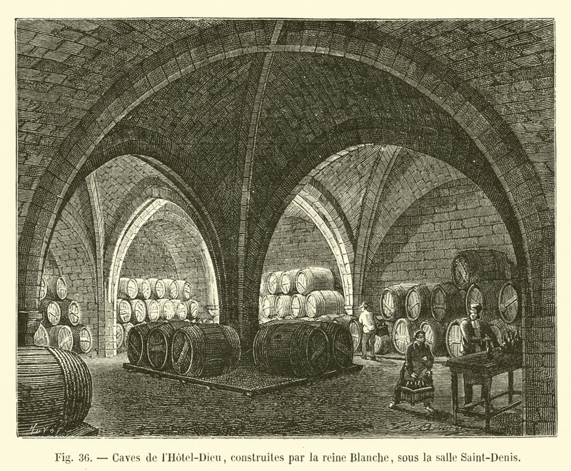 Kelders van het Hotel-Dieu, gebouwd door koningin Blanche, onder de Saint-Denis zaal door French School