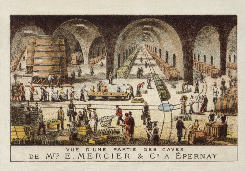 Champagnekelders van E Mercier & Co, Epernay, Frankrijk door French School