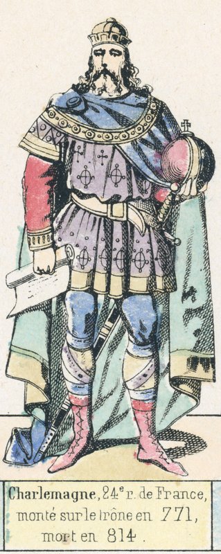 Karel de Grote, 24e koning van Frankrijk, besteeg de troon in 771, stierf in 814 door French School
