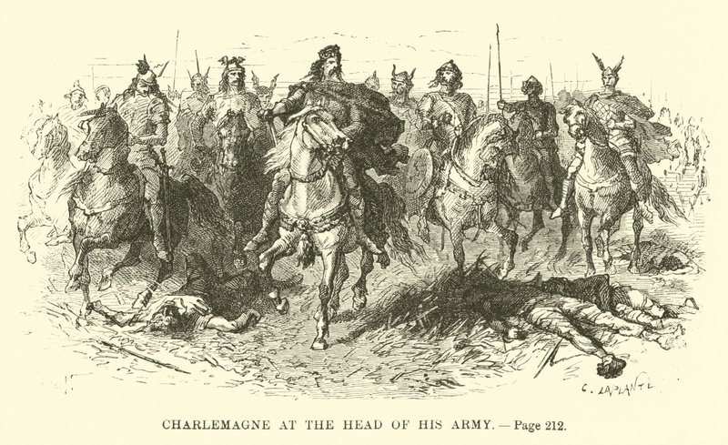 Karel de Grote aan het hoofd van zijn leger door French School