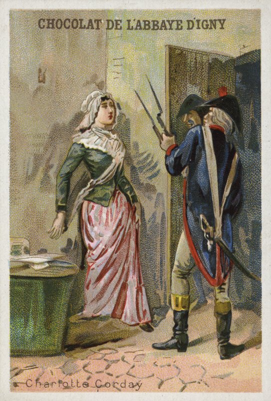 Charlotte Corday, moordenaar van de Franse Revolutionaire Jacobijnse leider Jean-Paul Marat door French School
