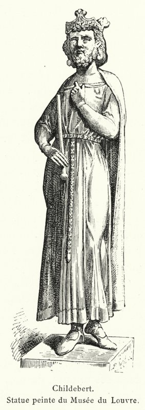 Childebert, geschilderd standbeeld van het Louvre Museum (gravure) door French School