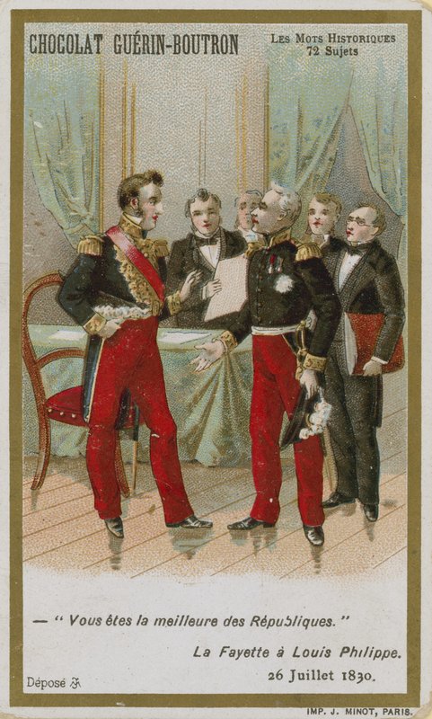 Chocolat Guerin-Boutron handelskaart, Historische Woorden serie door French School
