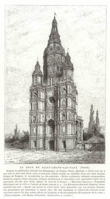 Kerktoren van de Abdij van Saint-Amand-les-Eaux, Frankrijk door French School