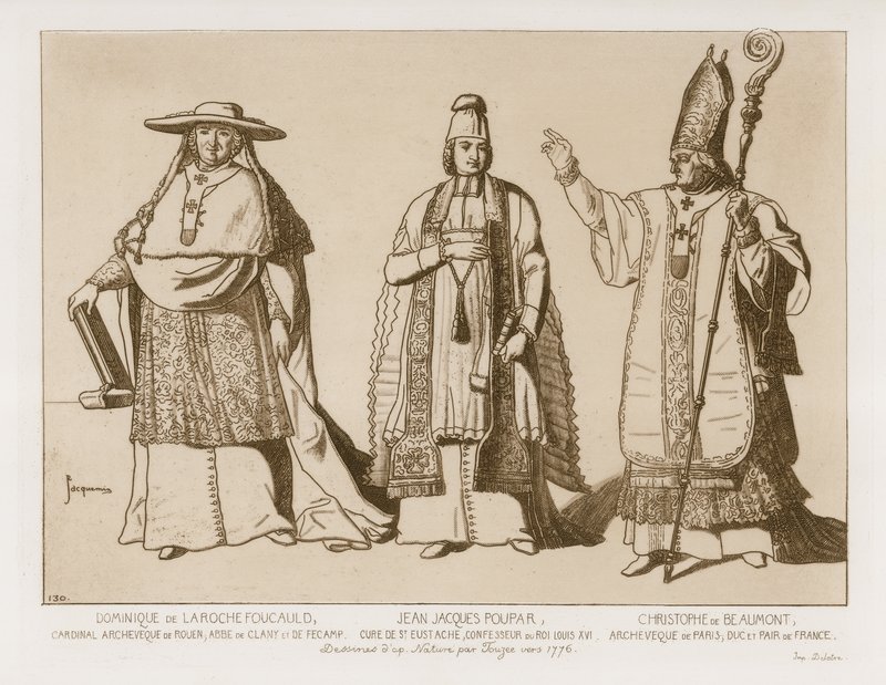 Geestelijke kleding, tekeningen naar kunstwerk van Touzee, circa 1776 door French School