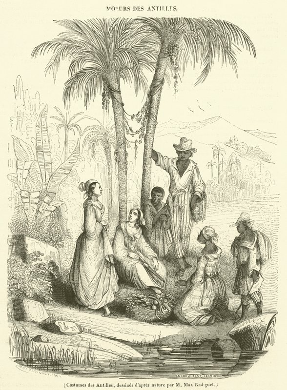 Kostuums van de Antillen (gravure) door French School