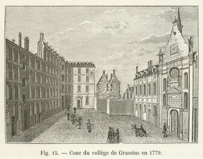 Binnenplaats van het college van Grassins in 1779 door French School