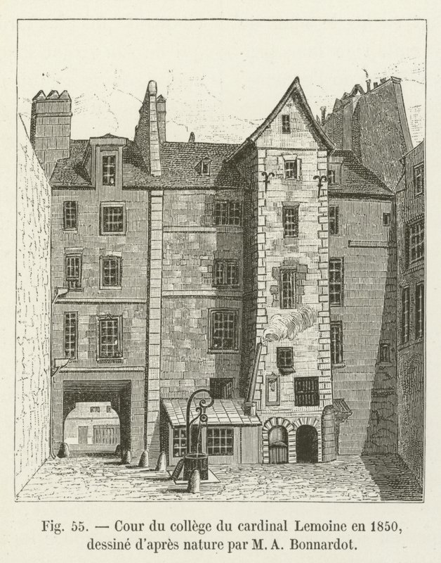 Binnenplaats van het college van kardinaal Lemoine in 1850, getekend naar de natuur door M A Bonnardot door French School