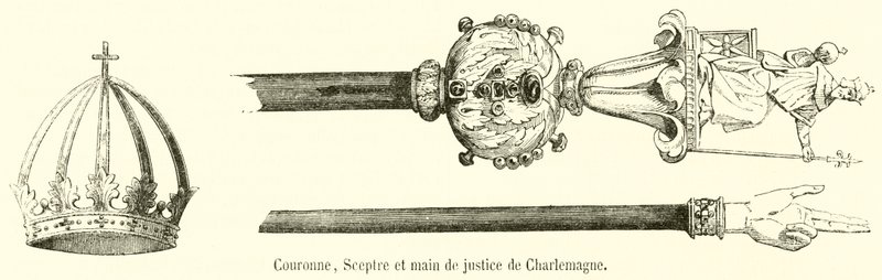 Kroon, Scepter en hand van gerechtigheid van Karel de Grote door French School