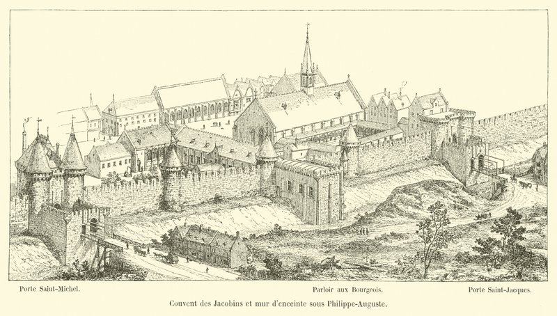 Klooster van de Jacobijnen en stadsmuur onder Filips-Augustus door French School