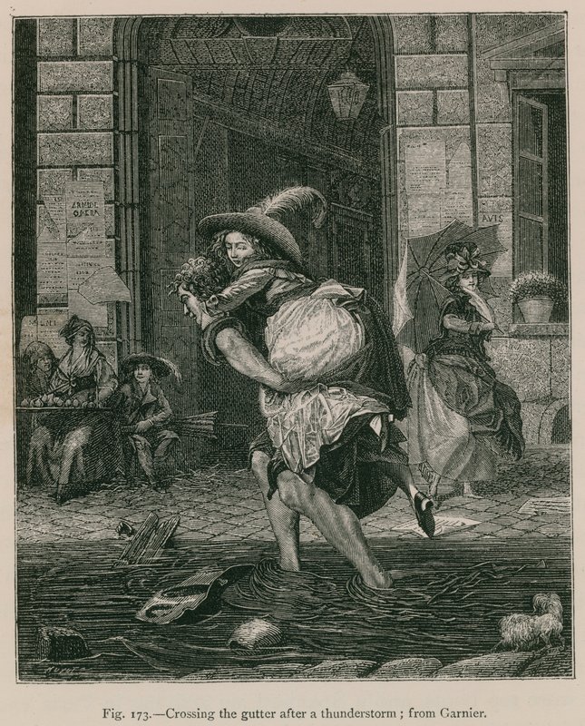 Oversteken van de goot na een onweersbui (van Garnier) door French School