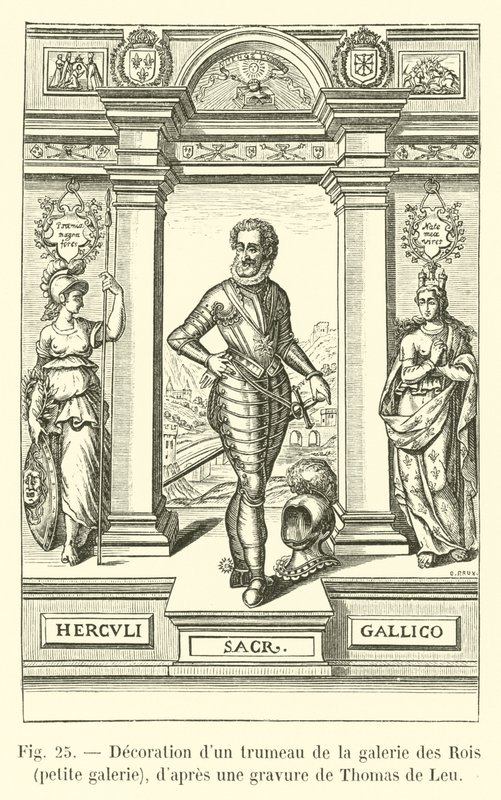 Decoratie van een trumeau in de galerij van de Koningen, kleine galerij, naar een gravure van Thomas de Leu door French School