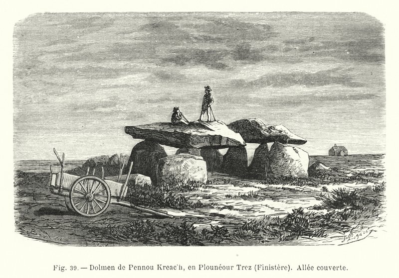 Dolmen van Pennou Kreach, in Plouneour Trez, Finistere, Overdekte gang door French School