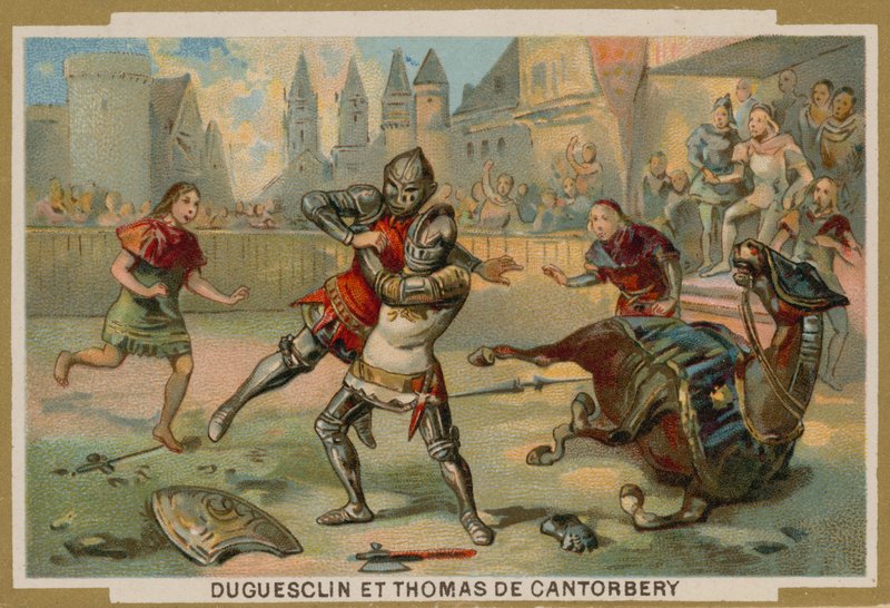 Duel tussen Bertrand du Guesclin en Thomas van Canterbury, Dinan, Bretagne, 1357 door French School