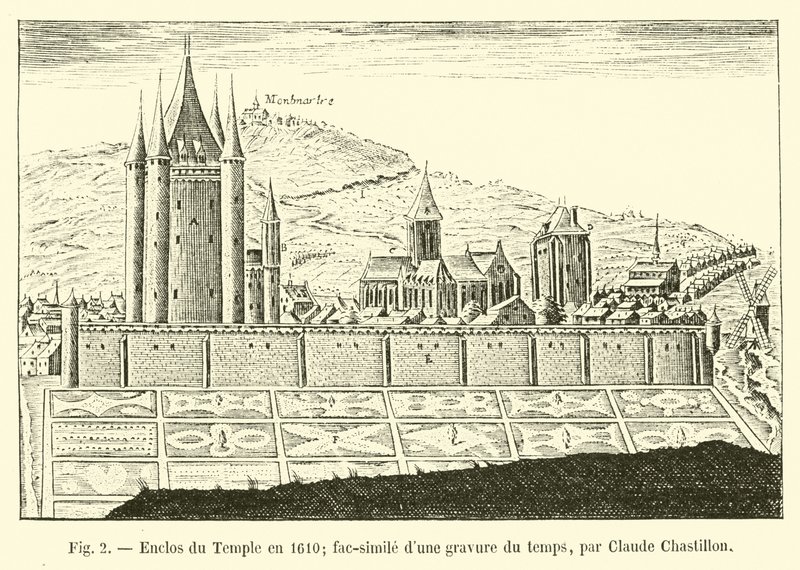 Enclos du Temple in 1610; facsimile van een gravure uit die tijd, door Claude Chastillon door French School
