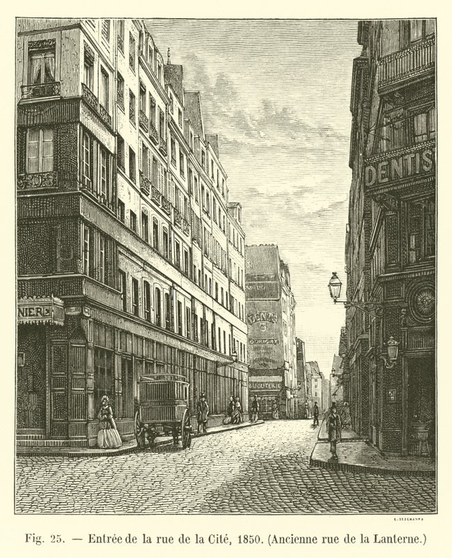 Ingang van de rue de la Cité, 1850, voormalige rue de la Lanterne door French School