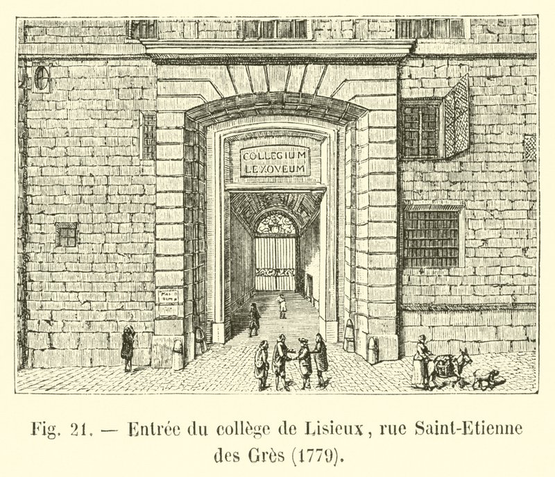 Ingang van het college van Lisieux, rue Saint-Etienne des Gres, 1779 door French School