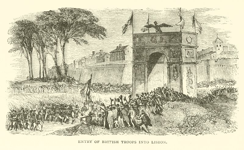 Intocht van Britse troepen in Lissabon (gravure) door French School