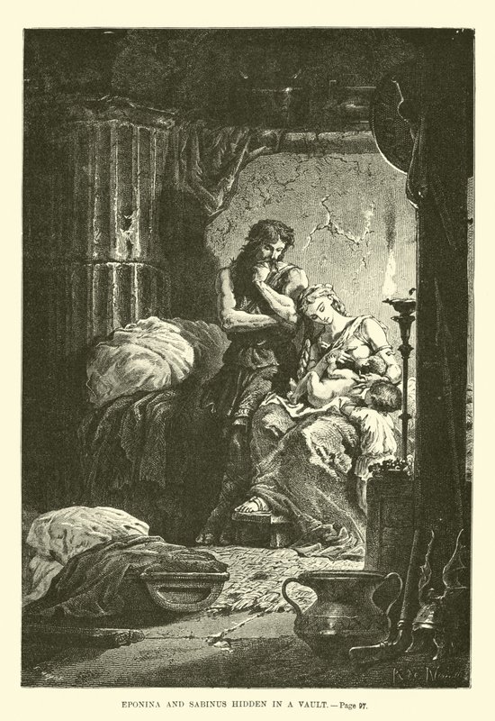 Eponina en Sabinus verborgen in een gewelf door French School