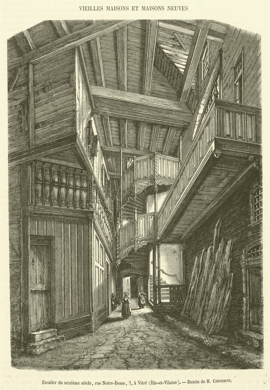 Trap uit de zestiende eeuw, rue Notre-Dame 7, in Vitré, Ille-et-Vilaine door French School