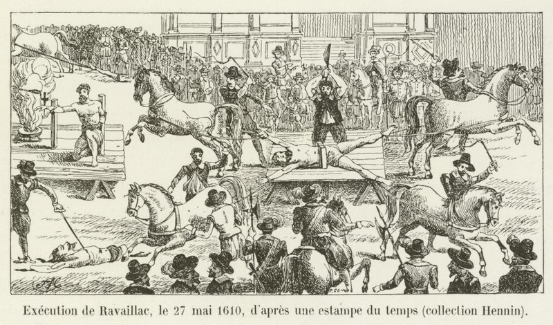Executie van Ravaillac, 27 mei 1610, naar een prent uit die tijd, collectie Hennin door French School
