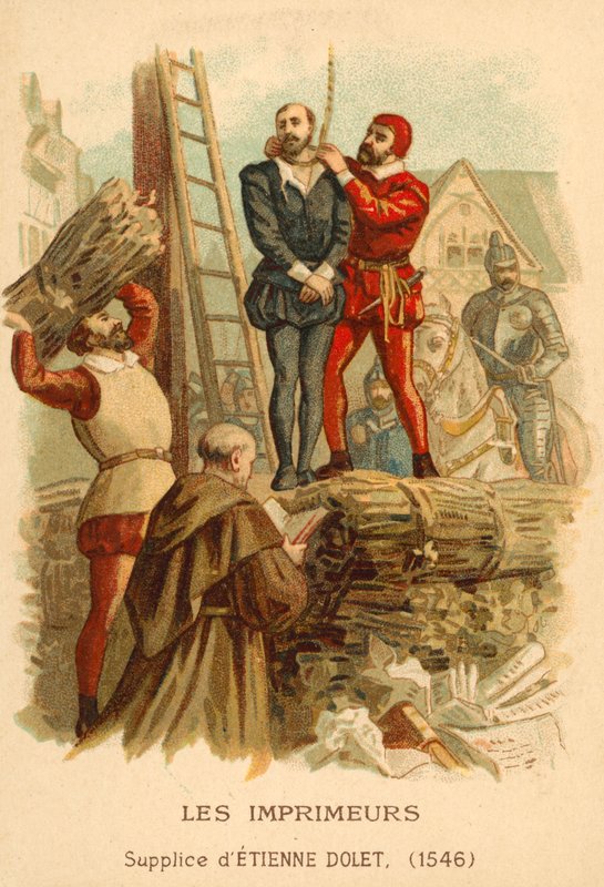 Executie van Etienne Dolet, Franse geleerde, vertaler en drukker, Parijs, 1546 door French School