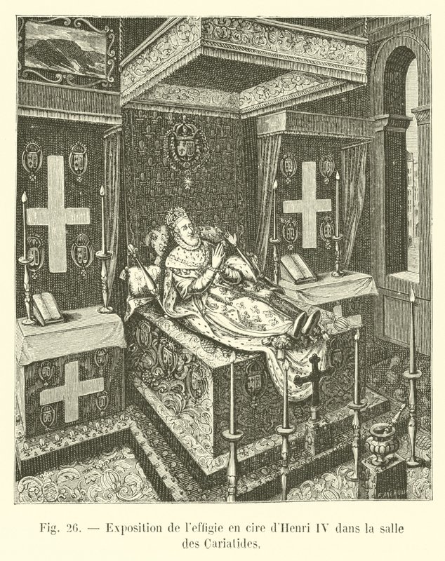 Tentoonstelling van het wassen beeld van Hendrik IV in de zaal van de Kariatiden door French School