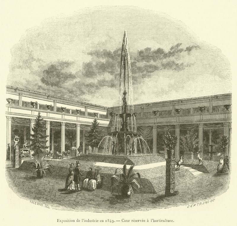 Industrie tentoonstelling in 1849, Binnenplaats gereserveerd voor tuinbouw (gravure) door French School
