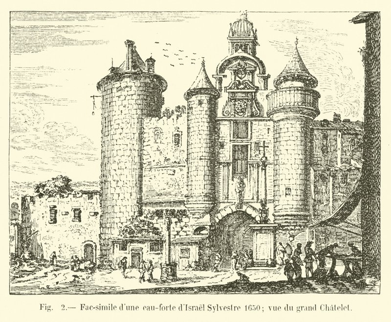 Facsimile van een ets van Israel Sylvestre 1650; uitzicht op het grote Chatelet door French School