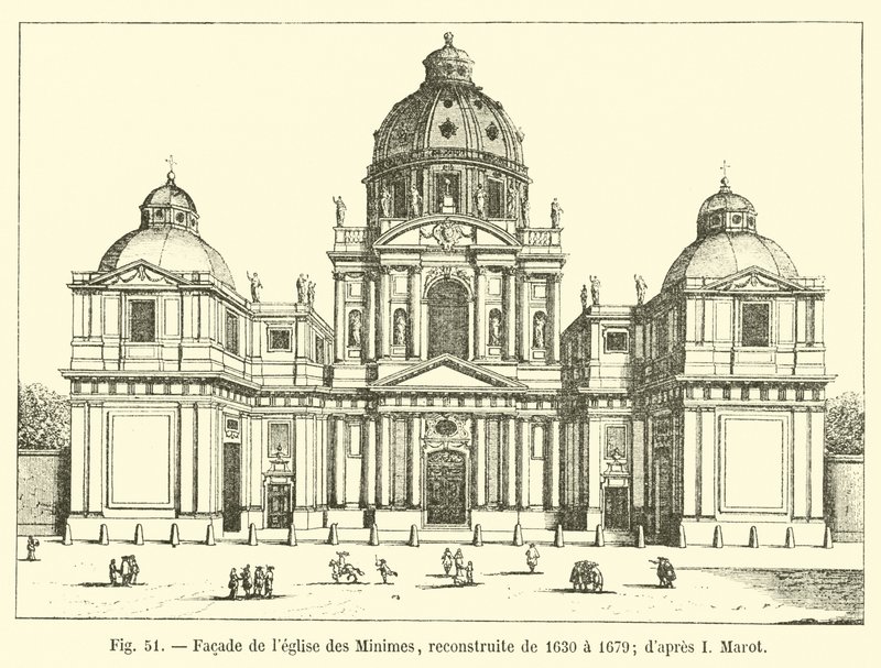 Gevel van de kerk van de Minimes, herbouwd van 1630 tot 1679; naar I Marot door French School