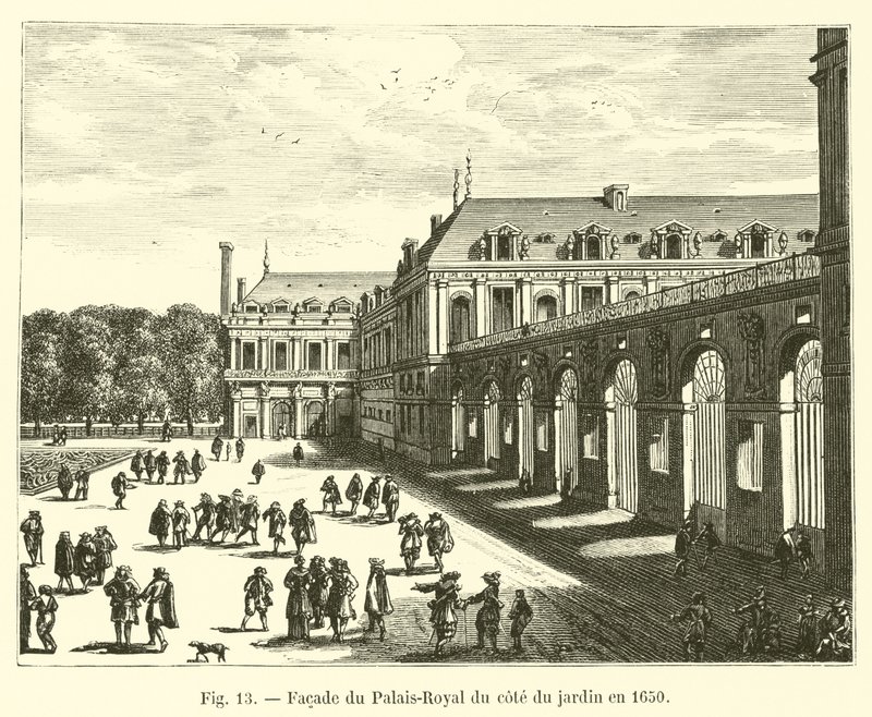 Gevel van het Palais-Royal aan de tuinzijde in 1650 door French School