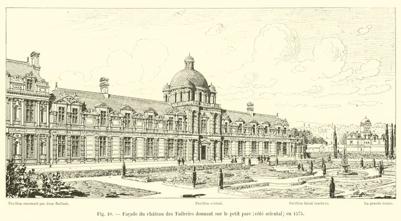 Voorgevel van het kasteel van de Tuilerieën aan de kleine tuinzijde, oostkant, in 1575 door French School