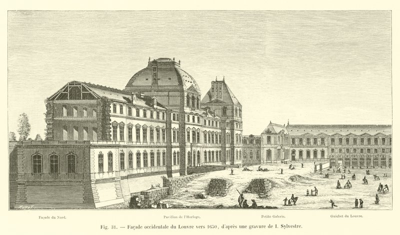 Westelijke gevel van het Louvre rond 1650, naar een gravure van I Sylvestre door French School