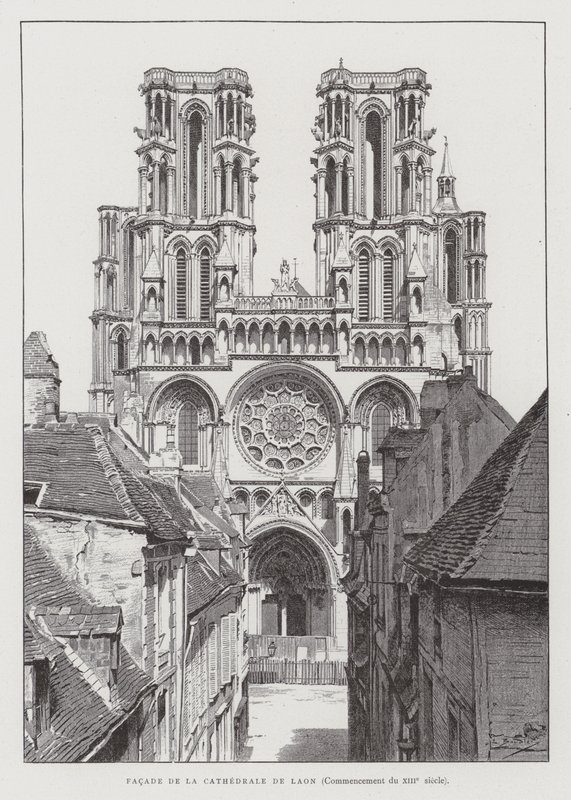 Gevel van de kathedraal van Laon, begin 13e eeuw door French School