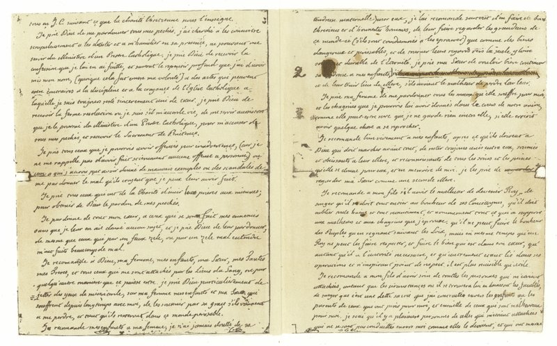 Facsimile van het testament van Lodewijk XVI van Frankrijk door French School