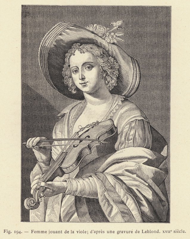 Vrouw die viool speelt, naar een gravure van Leblond, 17e eeuw door French School