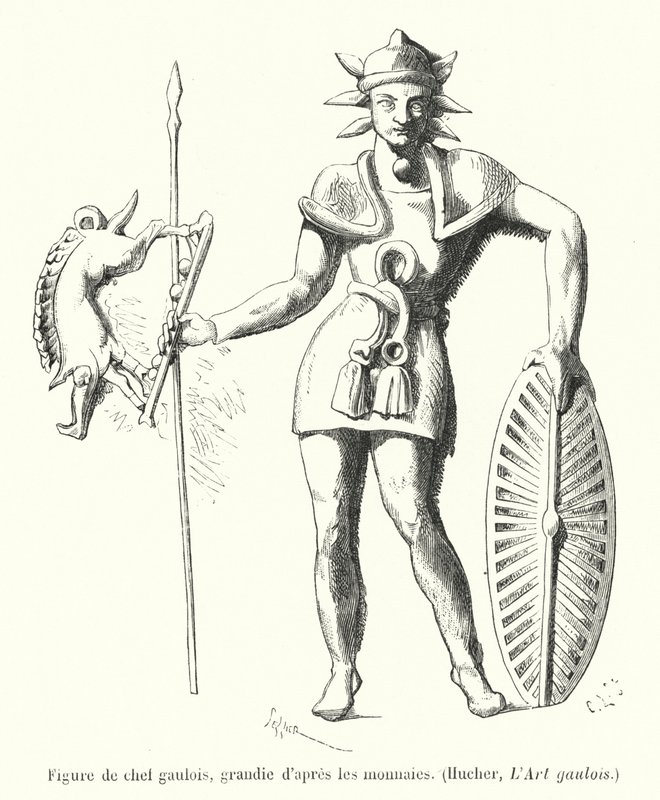 Figuur van een Gallische leider, vergroot naar de munten door French School