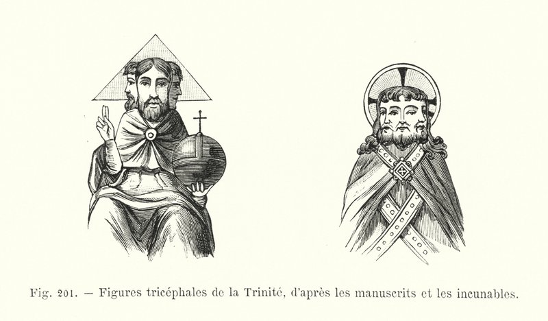 Driehoofdige Figuren van de Drie-eenheid, naar de manuscripten en incunabelen door French School