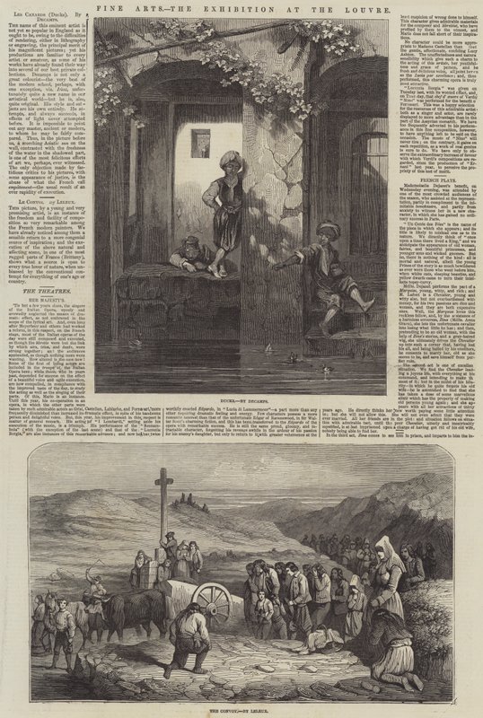 Schone kunsten, de tentoonstelling in het Louvre (gravure) door French School