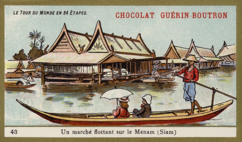 Drijvende markt op de rivier Menam, Siam door French School