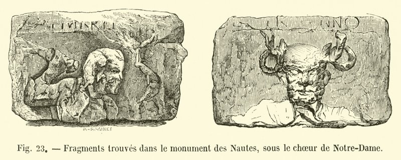 Fragmenten gevonden in het Nautes-monument, onder het koor van de Notre-Dame door French School