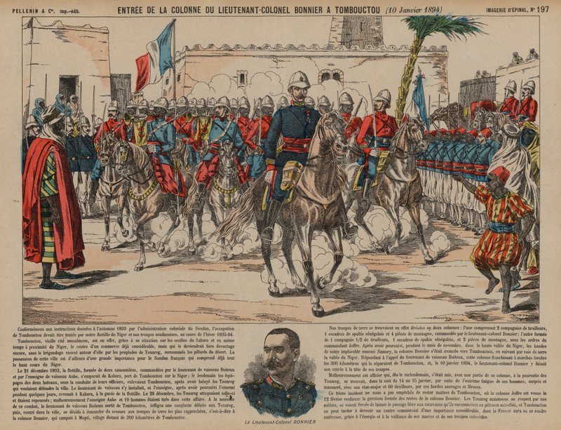 Franse troepen onder bevel van Luitenant-Kolonel Eugene Bonnier betreden Timboektoe door French School
