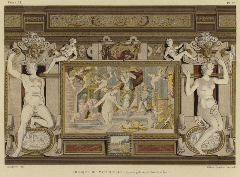 Fresco in het Kasteel van Fontainebleau, Frankrijk, 16e eeuw door French School