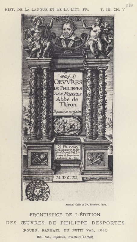 Frontispice van de editie van de werken van Philippe Desportes (litho) door French School