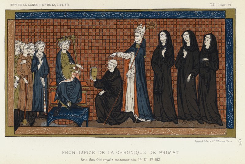 Frontispice van de Kroniek van Primat (kleur litho) door French School
