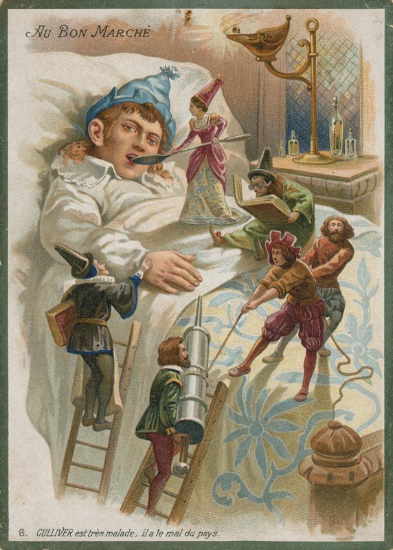 Gulliver ziek in Lilliput door French School