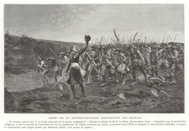 Henri de la Rochejaquelin toesprekend zijn soldaten, Vendee-opstand, Frankrijk door French School