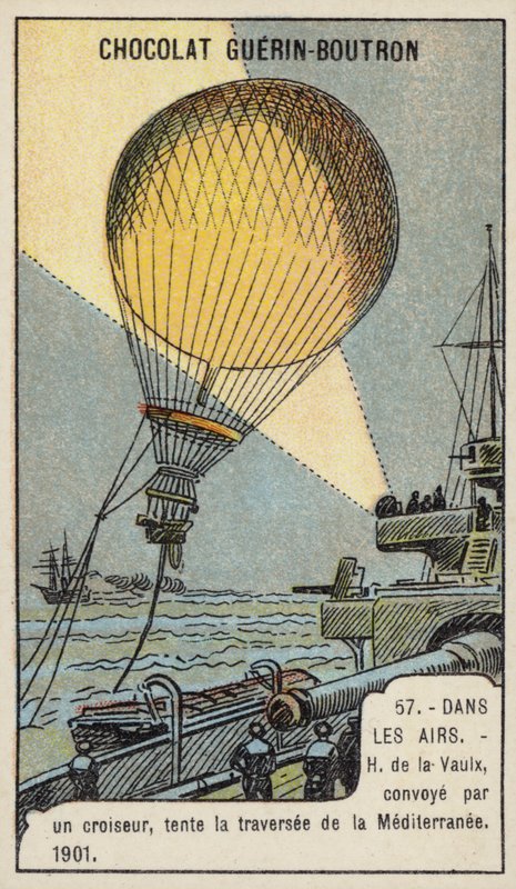 Henri de la Vaulx probeert een ballonvlucht over de Middellandse Zee, begeleid door een kruiser door French School
