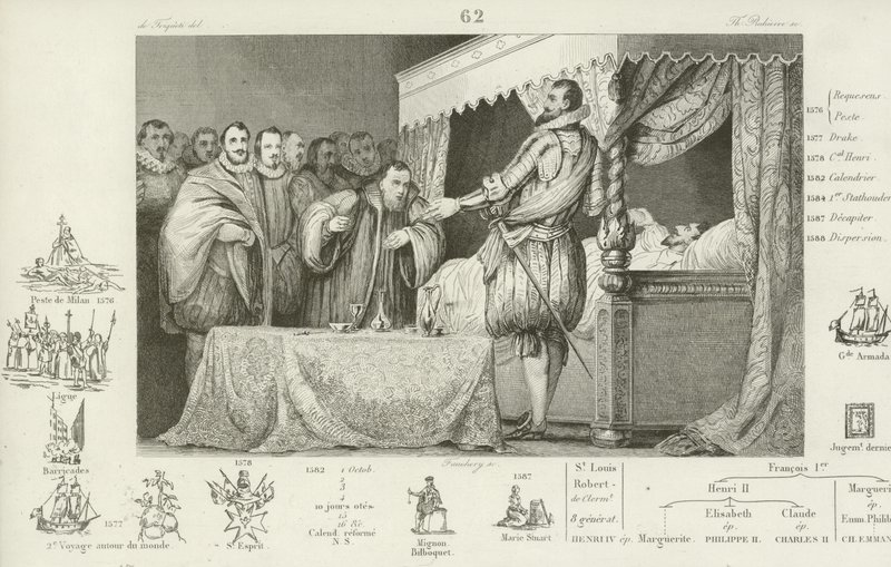 Hendrik III van Frankrijk op zijn sterfbed, 1589 door French School