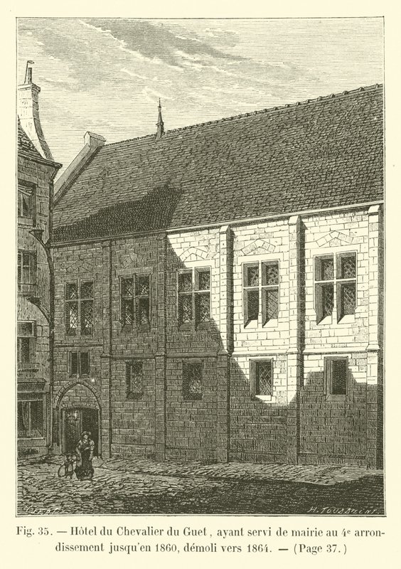 Hotel du Chevalier du Guet, gebruikt als gemeentehuis van het 4e arrondissement tot 1860, gesloopt rond 1864 door French School